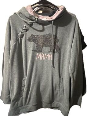 Maurices Gray Hoodie Tunic with Pink Accent - Mama Bear Graphic